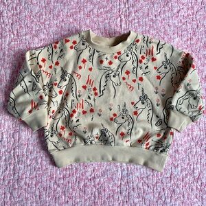 Mini Rodini Beige Sweatshirt with Red and Black Unicorn Print
